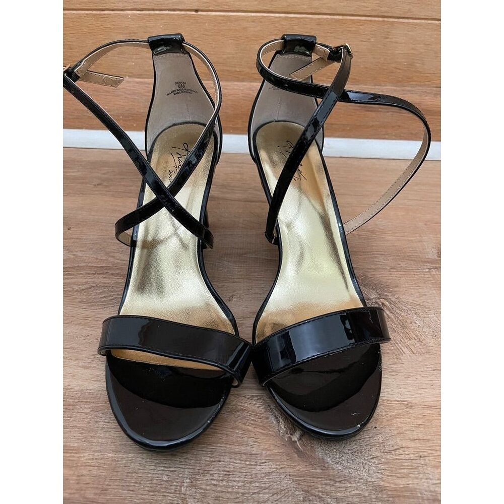 EUC Thalia Sodi Black Patent Leather Strappy Stilettos - Size 8M